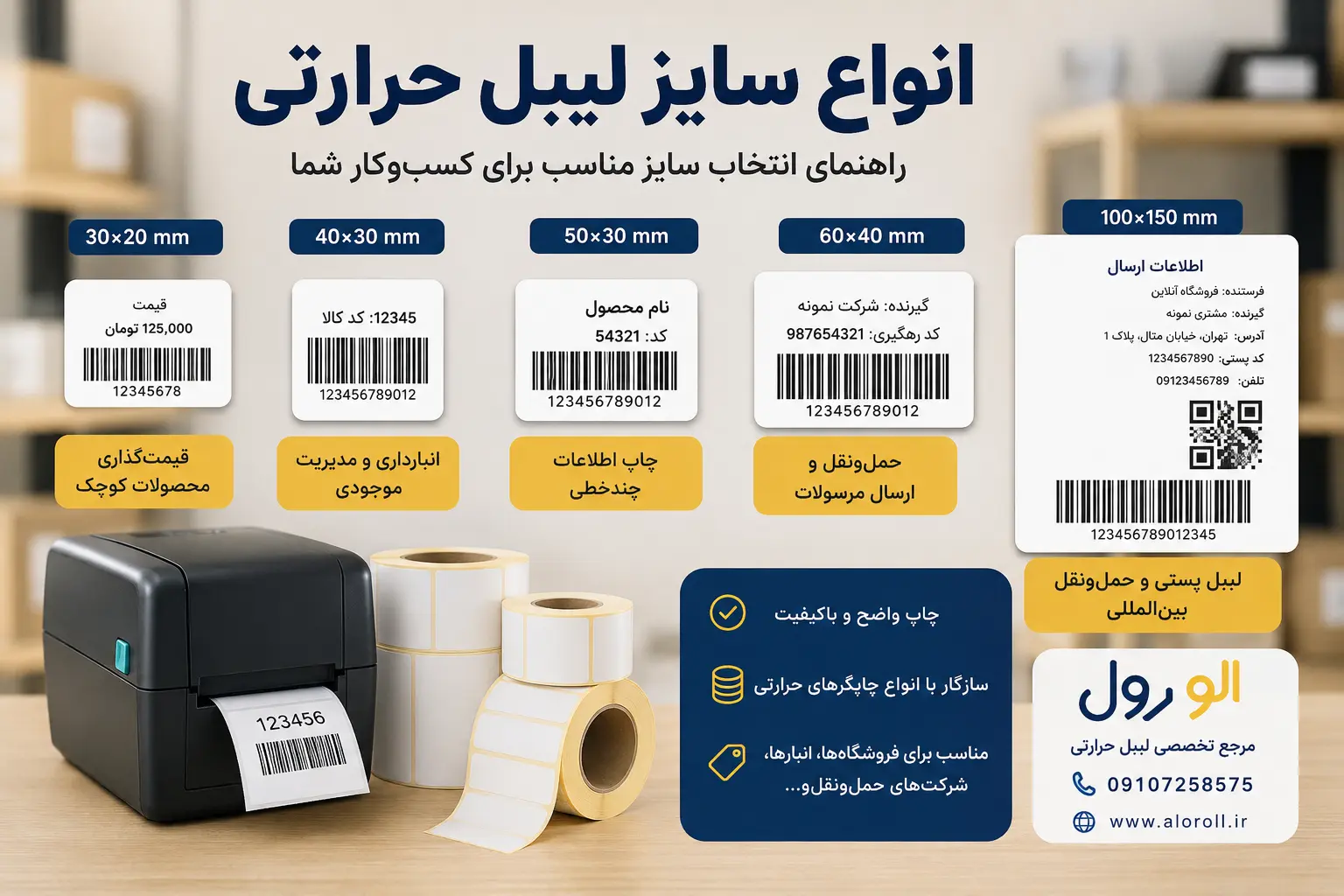 انواع سایز لیبل حرارتی